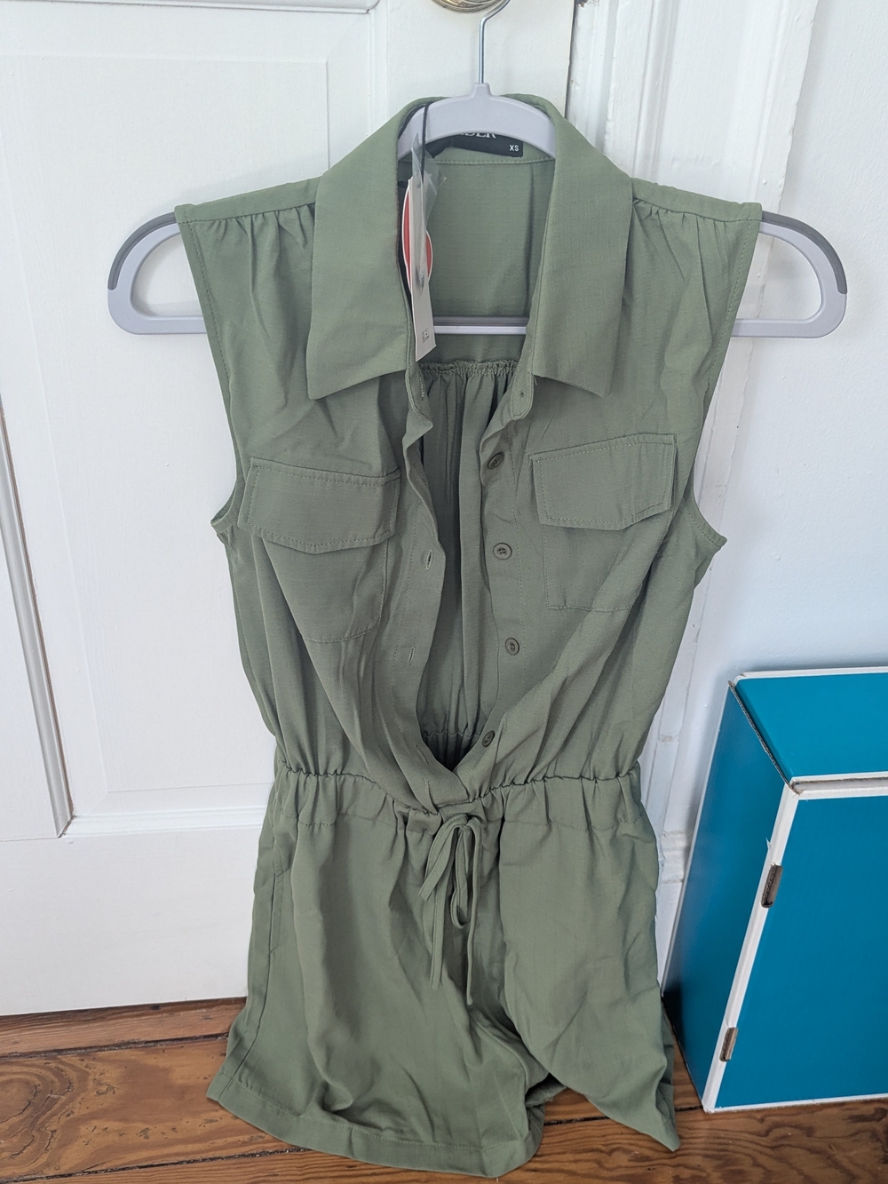 Cider Olive Green Collar Pocket Romper